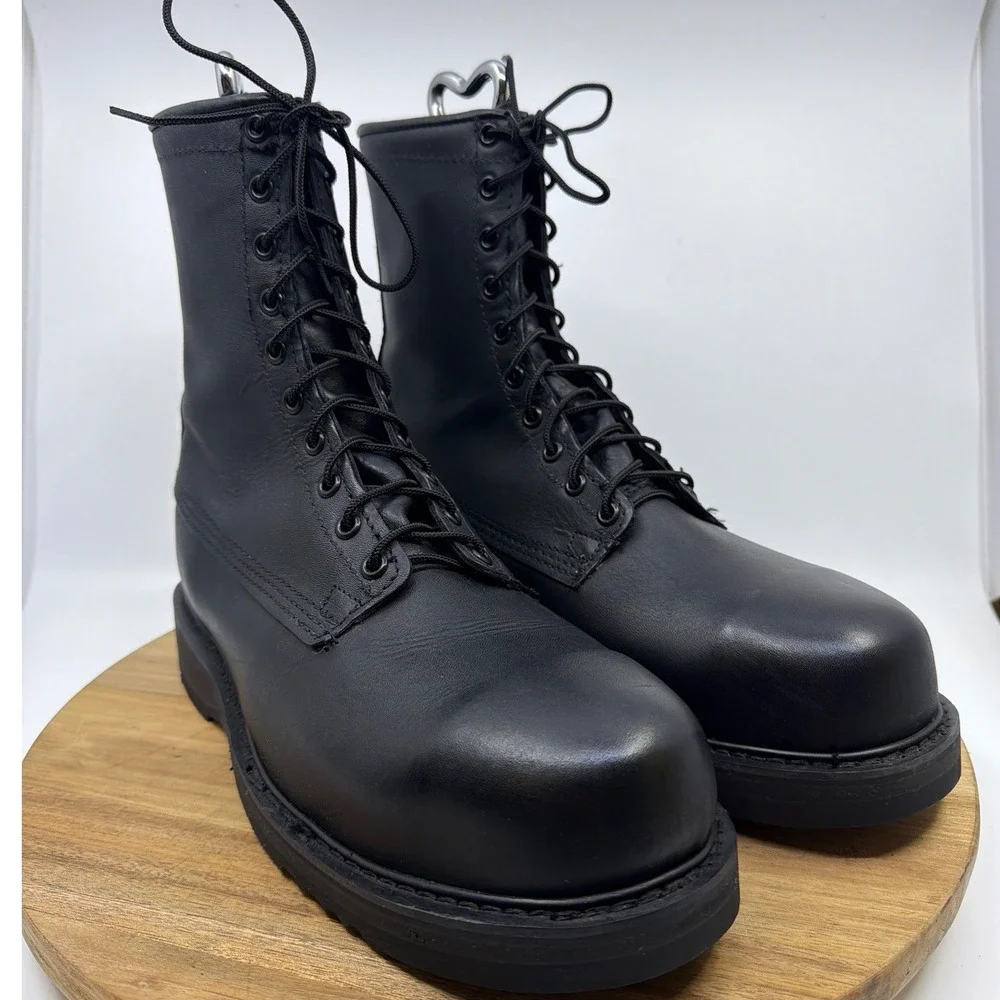 Bates Mens Black Leather Steel Toe Combat Boots Vibram E01950A Size 11 R EUC‎